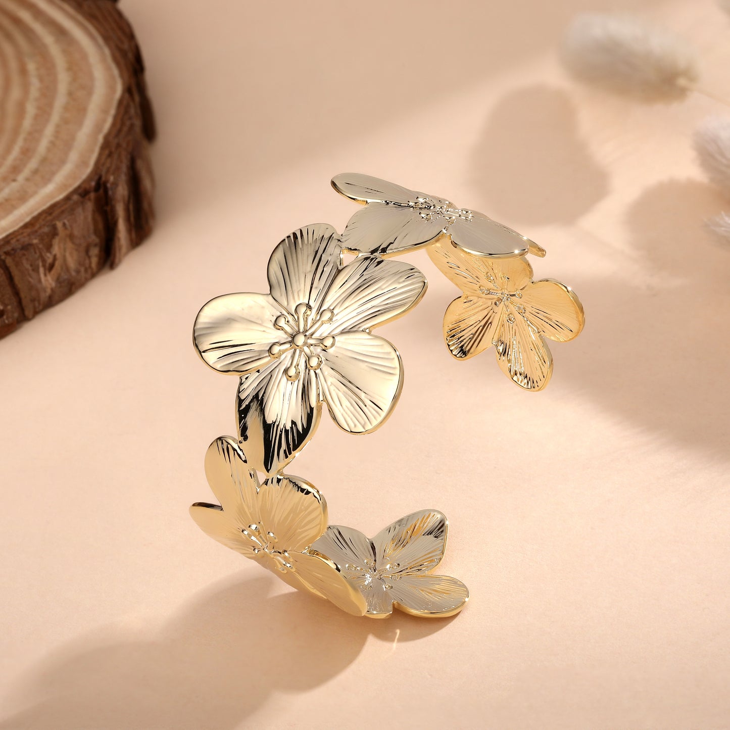 Flower Design 18KT Gold Plated Adjustable Cuff Bracelet