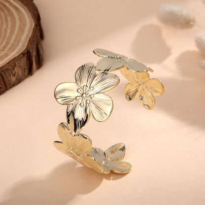 Flower Design 18KT Gold Plated Adjustable Cuff Bracelet