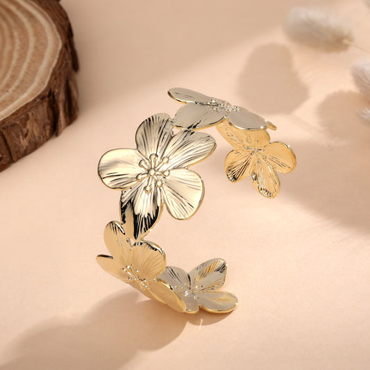 Flower Design 18KT Gold Plated Adjustable Cuff Bracelet