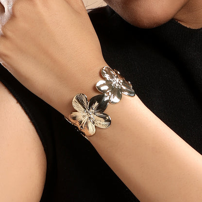 Flower Design 18KT Gold Plated Adjustable Cuff Bracelet