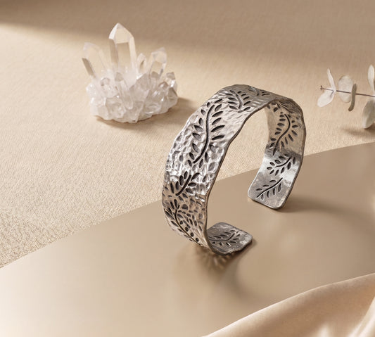 Leaf Cutout Antique Silver Adjustable Cuff Bracelet