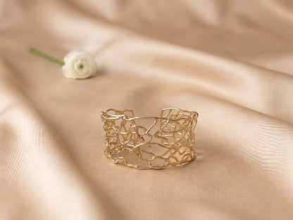 Organic Coral Web 18kt Gold Plated Adjustable Cuff Bracelet