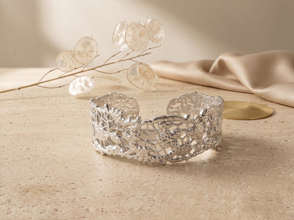 Molten Lace Filigree Silver Wide Adjustable Cuff Bracelet