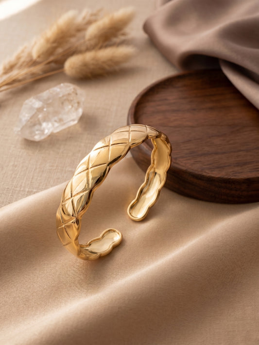 Quilted Couture 18kt Gold Plated Adjustable Cuff Bracelet
