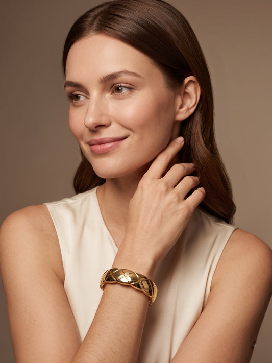 Quilted Couture 18kt Gold Plated Adjustable Cuff Bracelet