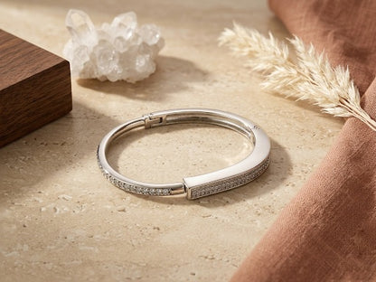 Sleek Sparkling Zircon Silver Adjustable Cuff Bracelet