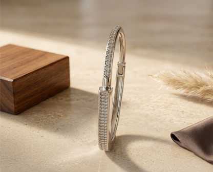 Sleek Sparkling Zircon Silver Adjustable Cuff Bracelet