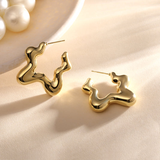 Melted Gold Sculptural Stud 18KT Gold Plated Earring