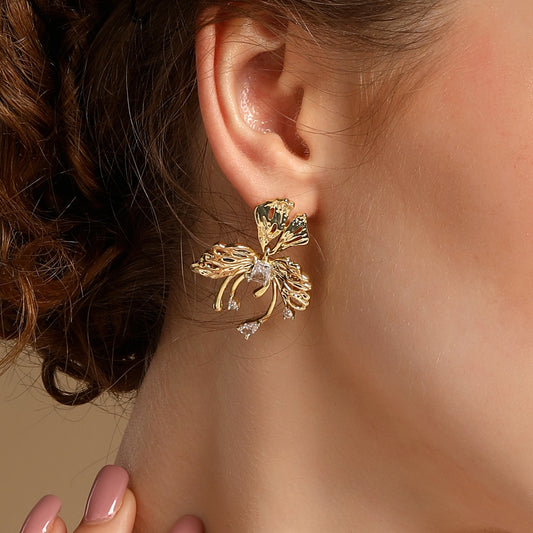 Chunky Butterfly Design 18KT Gold Plated Zircon Dangle Earring