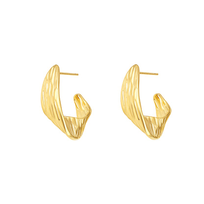 Textured Wide Curved 18KT Gold Plated Bold Sculptural Earring