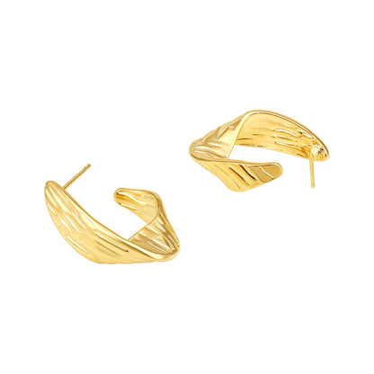 Textured Wide Curved 18KT Gold Plated Bold Sculptural Earring