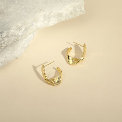 Textured Wide Curved 18KT Gold Plated Bold Sculptural Earring
