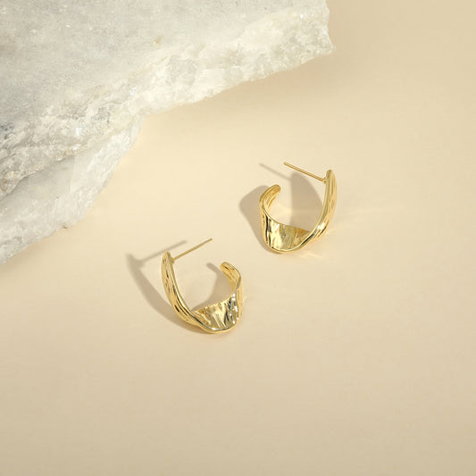 Textured Wide Curved 18KT Gold Plated Bold Sculptural Earring
