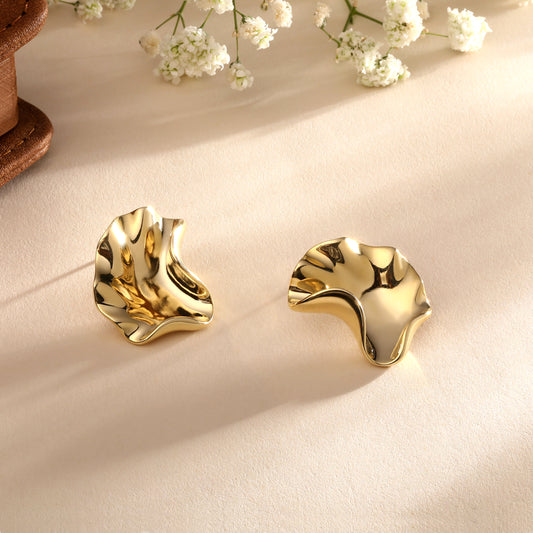 Irregular Fold Shape 18KT Gold Plated Statement Earring