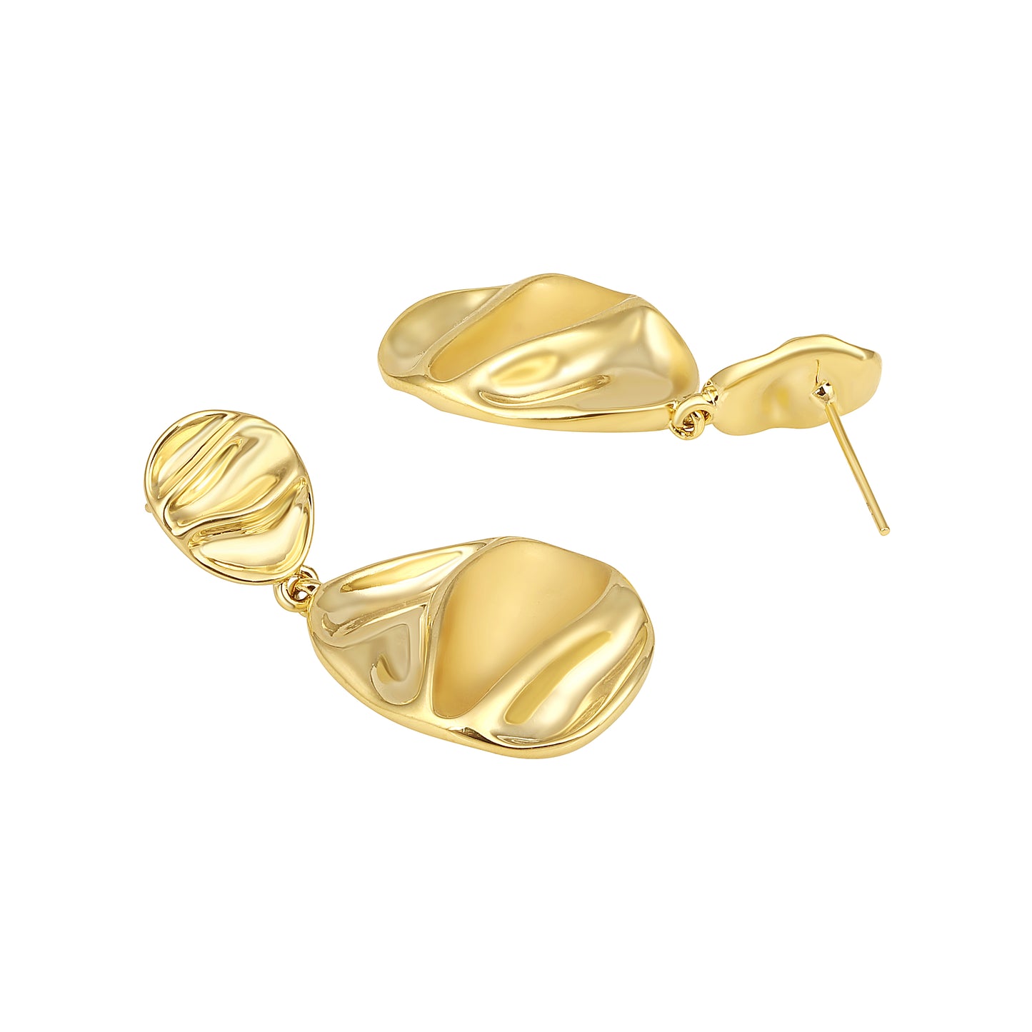Dual Drop Hammered Oval Shape 18KT Gold Plated Dangle Earring