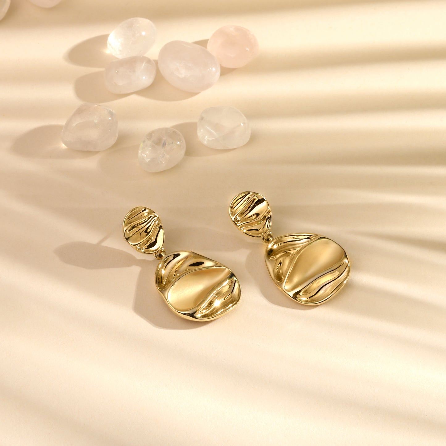 Dual Drop Hammered Oval Shape 18KT Gold Plated Dangle Earring