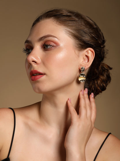 Dual Drop Hammered Oval Shape 18KT Gold Plated Dangle Earring