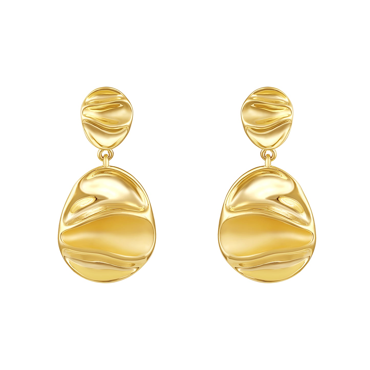 Dual Drop Hammered Oval Shape 18KT Gold Plated Dangle Earring