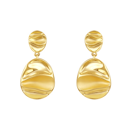 Dual Drop Hammered Oval Shape 18KT Gold Plated Dangle Earring