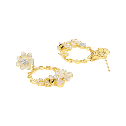 Garden Bloom Floral 18KT Gold Plated Zircon Dangle Earring