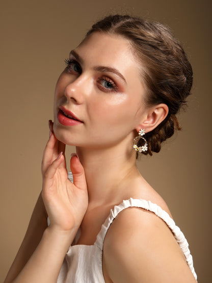 Garden Bloom Floral 18KT Gold Plated Zircon Dangle Earring