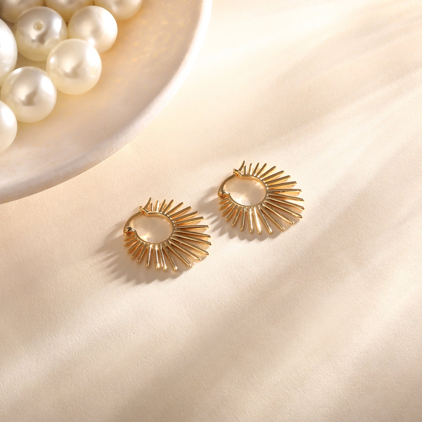 Chunky Sunburst Hoop 18KT Gold Plated Dangle Earring