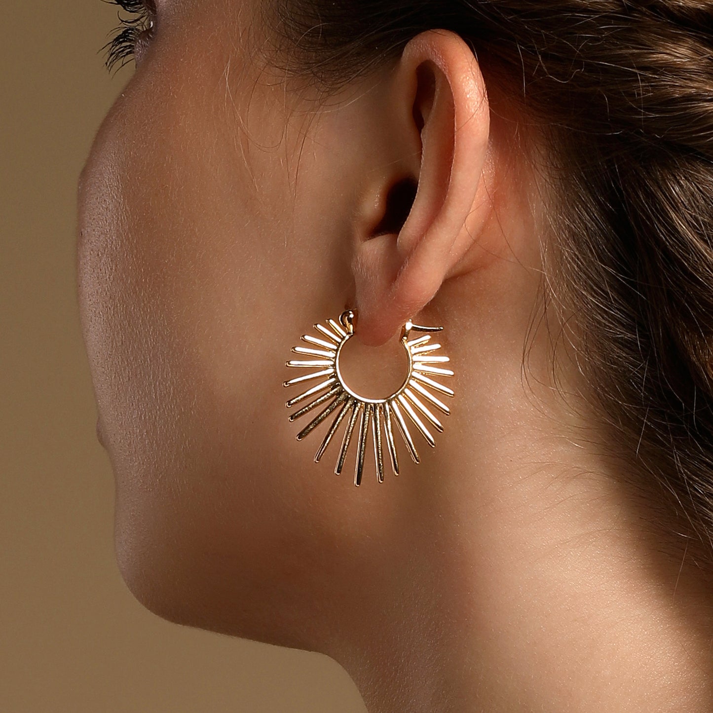 Chunky Sunburst Hoop 18KT Gold Plated Dangle Earring