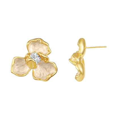 Bloom Flower Petal 18KT Gold Plated Zircon Statement Earring