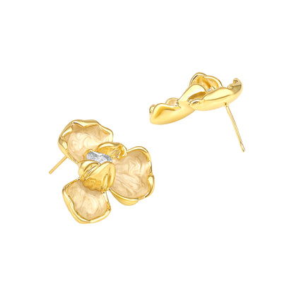 Bloom Flower Petal 18KT Gold Plated Zircon Statement Earring