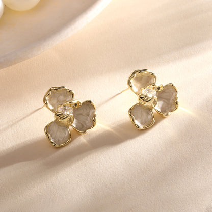 Bloom Flower Petal 18KT Gold Plated Zircon Statement Earring