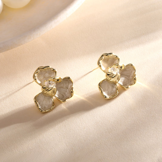Bloom Flower Petal 18KT Gold Plated Zircon Statement Earring