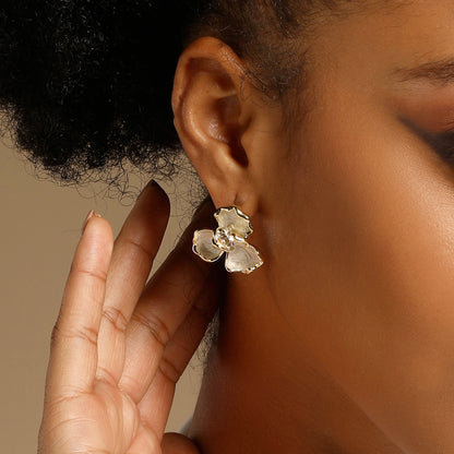 Bloom Flower Petal 18KT Gold Plated Zircon Statement Earring