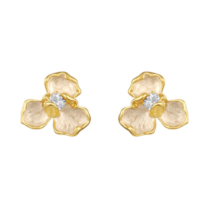 Bloom Flower Petal 18KT Gold Plated Zircon Statement Earring