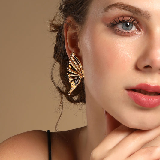 Butterfly Wing 18KT Gold Plated Single Gem Earring