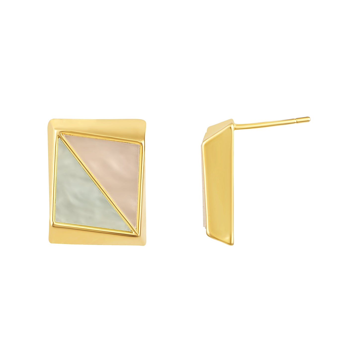 Duo Tone Square 18KT Gold Plated Stud Earring