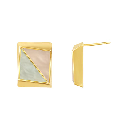 Duo Tone Square 18KT Gold Plated Stud Earring