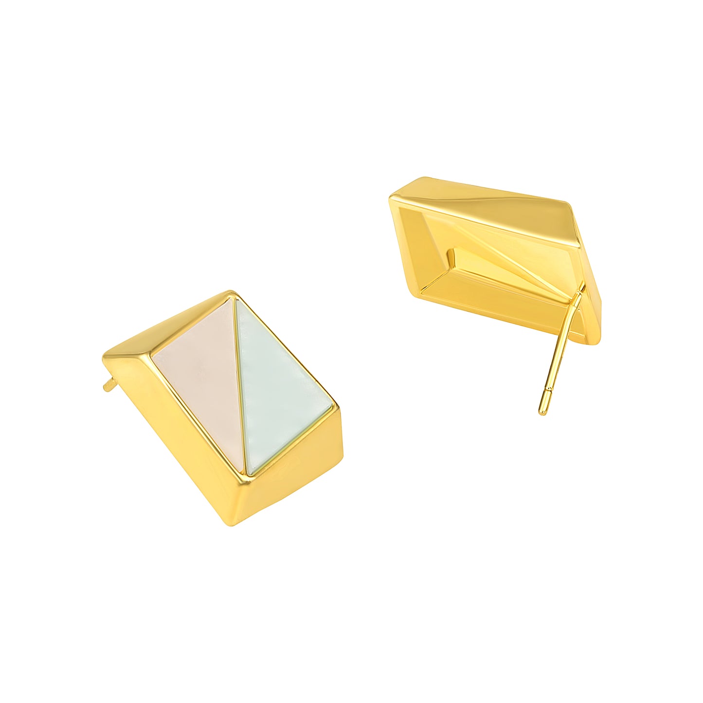 Duo Tone Square 18KT Gold Plated Stud Earring