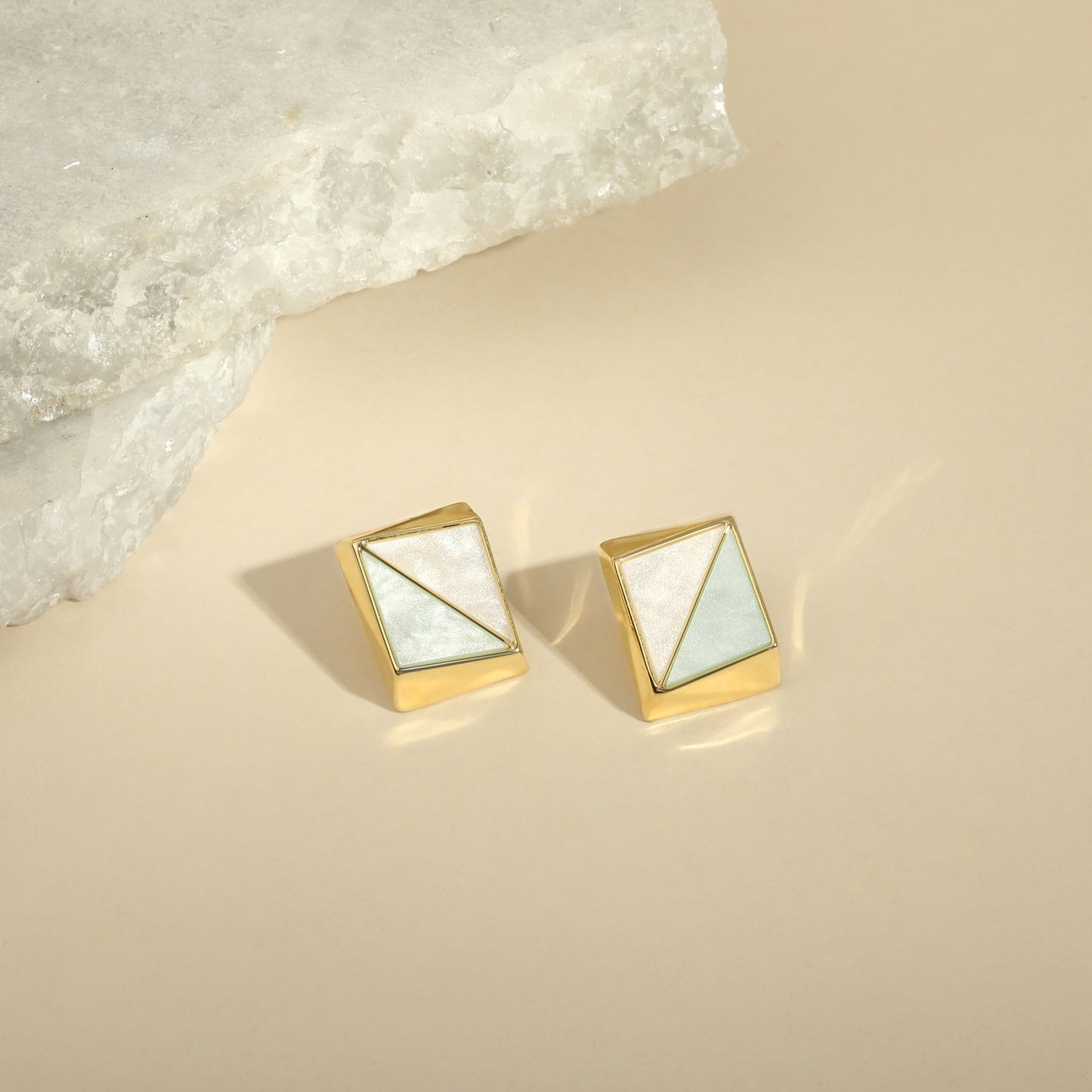 Duo Tone Square 18KT Gold Plated Stud Earring