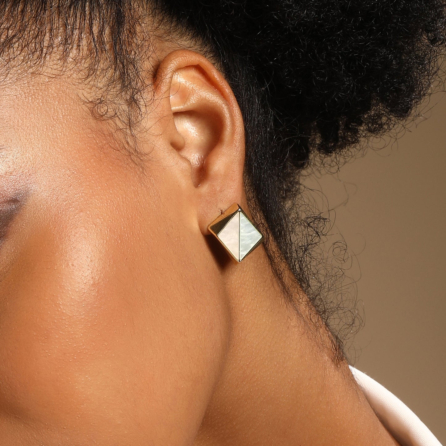 Duo Tone Square 18KT Gold Plated Stud Earring