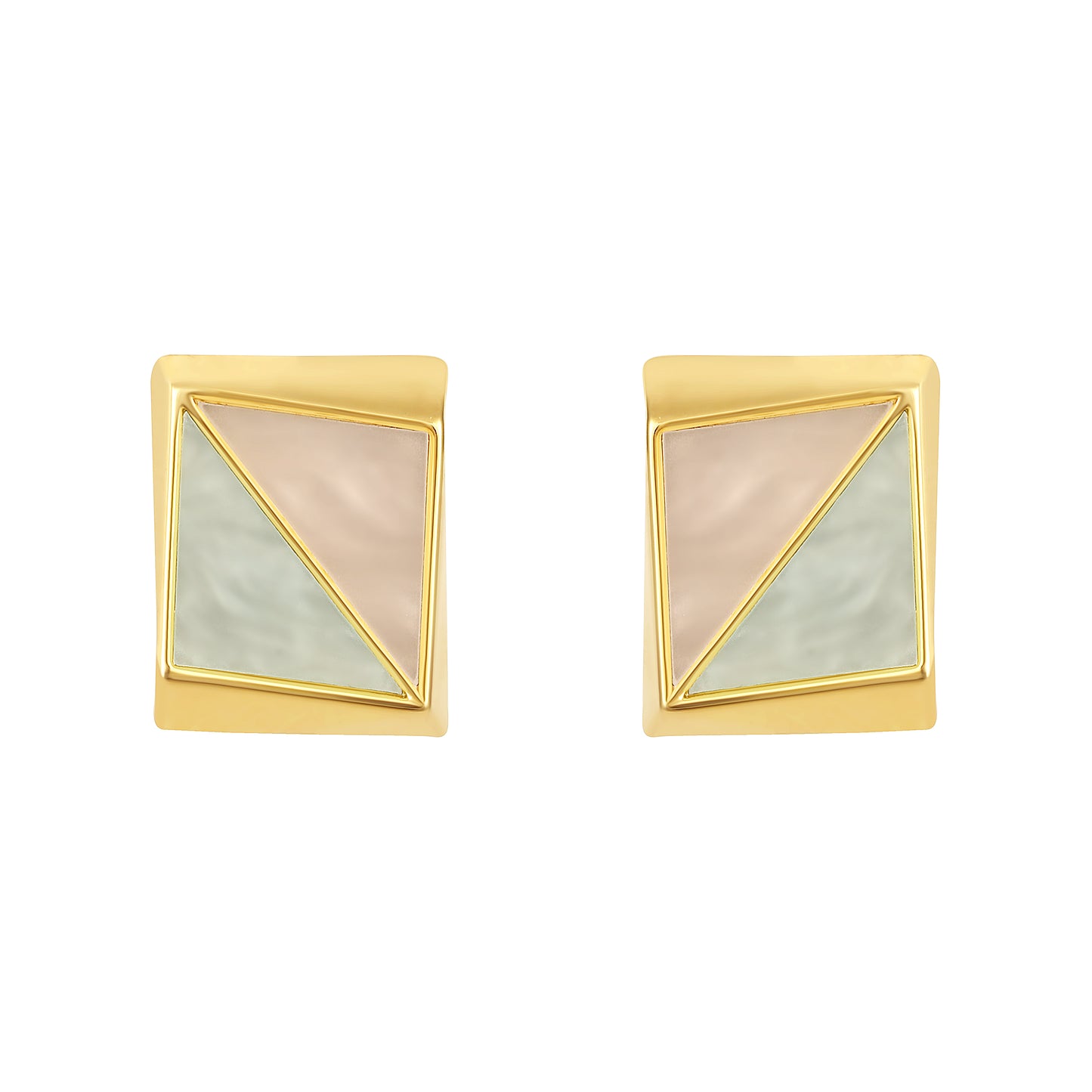 Duo Tone Square 18KT Gold Plated Stud Earring
