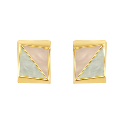 Duo Tone Square 18KT Gold Plated Stud Earring
