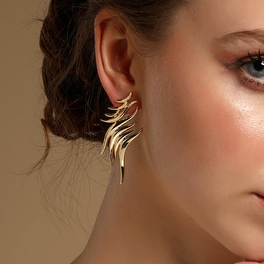 Layers Windy Leaf Design 18KT Gold Plated Drop Earring