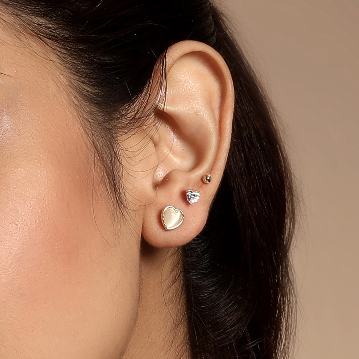 Heart-Stone Triangle Round 18KT Gold Plated Zircon Set Of 3 Stud Earring