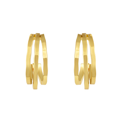 Round and Flower Design 18KT Gold Plated Set Of 3 Stud Earrings