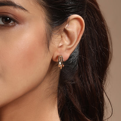 Round and Flower Design 18KT Gold Plated Set Of 3 Stud Earrings
