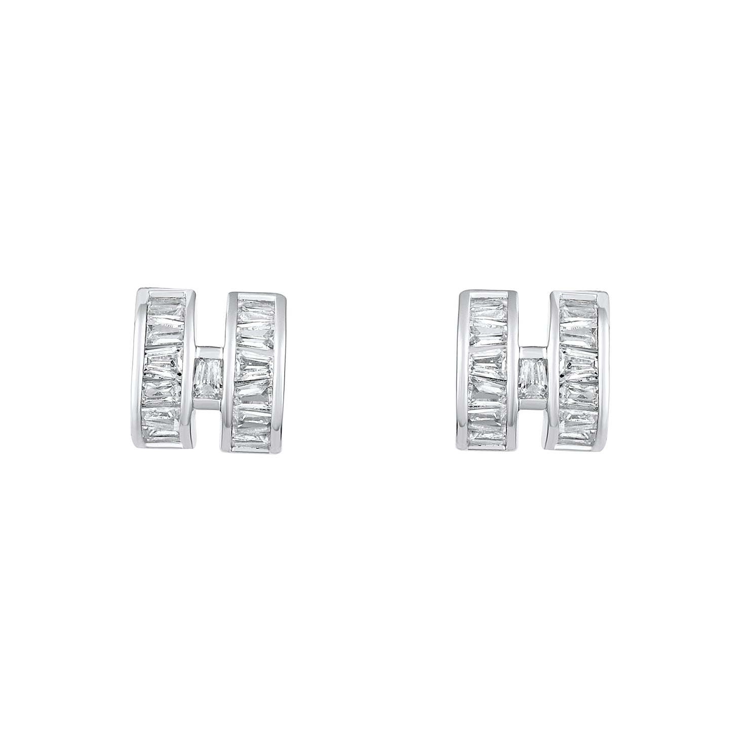 Embellished "H" Alphabet Silver Plated Zircon Set Of 3 Stud Earrings
