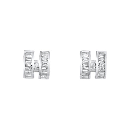 Embellished "H" Alphabet Silver Plated Zircon Set Of 3 Stud Earrings