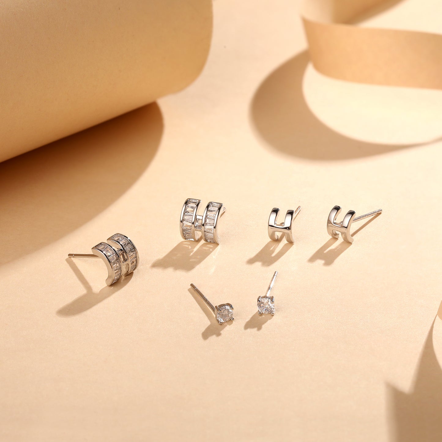 Embellished "H" Alphabet Silver Plated Zircon Set Of 3 Stud Earrings