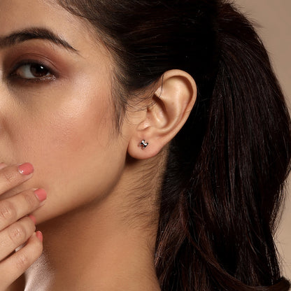 Embellished "H" Alphabet Silver Plated Zircon Set Of 3 Stud Earrings