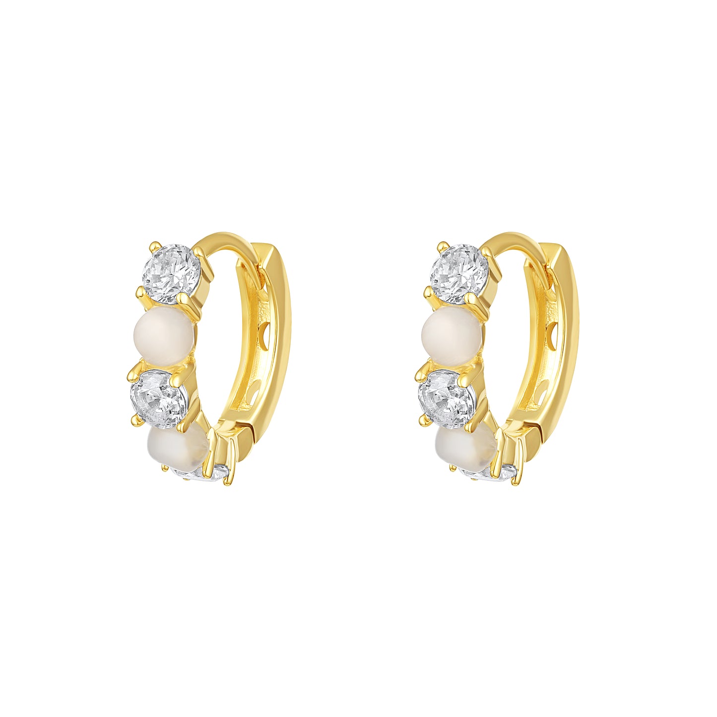 Round Shape 18KT Gold Plated Pearl and Zircon Set Of 3 Stud Earrings